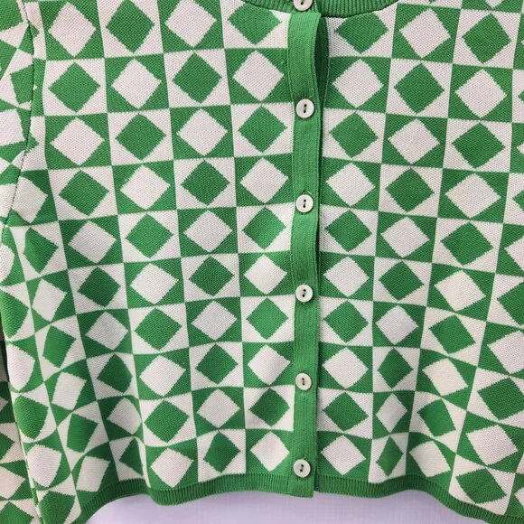 Zara Women's Green and Cream Cardigan, Lime Cream Cropped Button Up Top, Size Sm - Picture 3 of 8